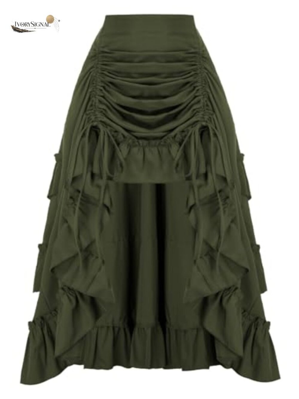 Women High Low Maxi Skirt 2-Way Ruffle Smocked Waist Gothic Cosplay